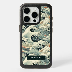 Japanese Wave Pattern Monogrammed iPhone 15 Pro Case