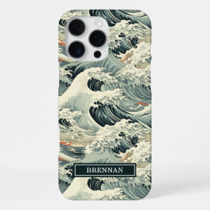 Japanese Wave Pattern Monogrammed iPhone 16 Pro Max Case