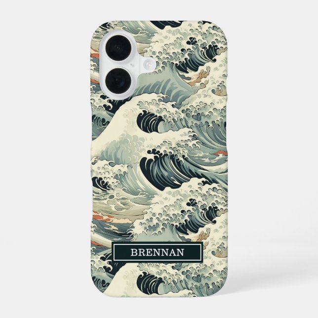 Japanese Wave Pattern Monogrammed iPhone Case (Back)