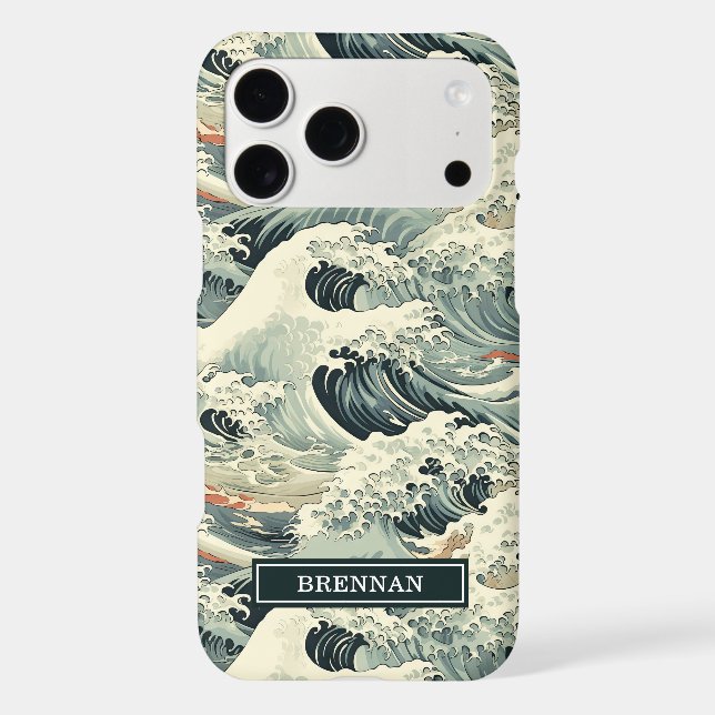 Japanese Wave Pattern Monogrammed iPhone Case (Back)