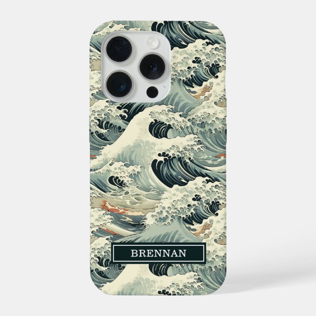 Japanese Wave Pattern Monogrammed iPhone Case (Back)