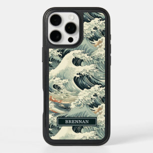 Japanese Wave Pattern Monogrammed iPhone 16 Pro Max Case