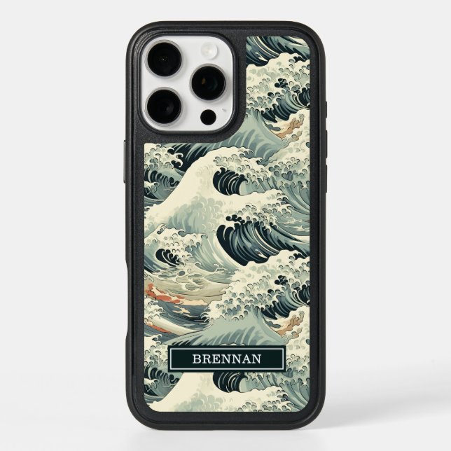 Japanese Wave Pattern Monogrammed Otterbox iPhone Case (Back)