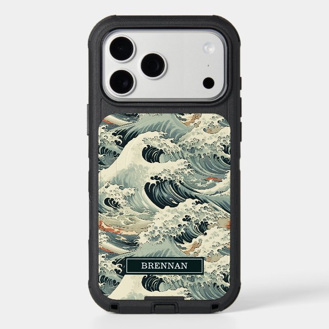 Japanese Wave Pattern Monogrammed Otterbox iPhone Case (Back)