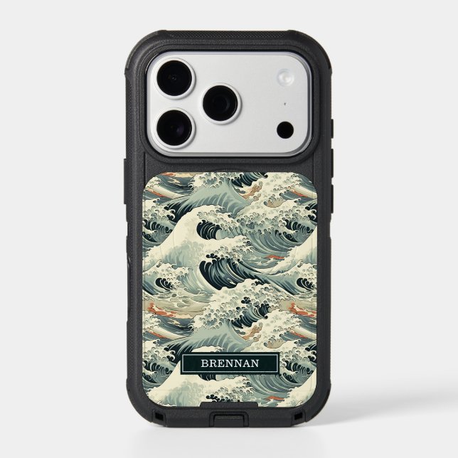 Japanese Wave Pattern Monogrammed Otterbox iPhone Case (Back)