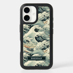 Japanese Wave Pattern Monogrammed iPhone 16 Case