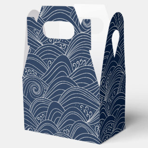 Japanese wave pattern motif dark blue white favor boxes