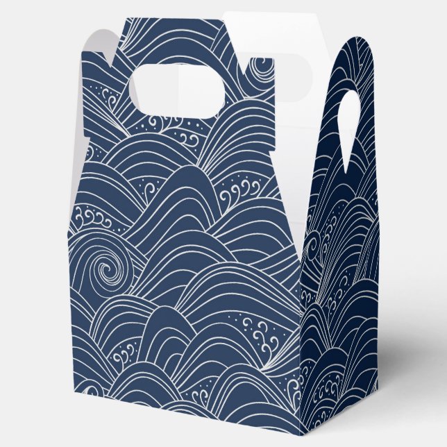 Japanese wave pattern motif dark blue white  favor boxes (Opened)