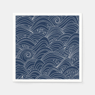 Japanese wave pattern motif dark blue white napkins