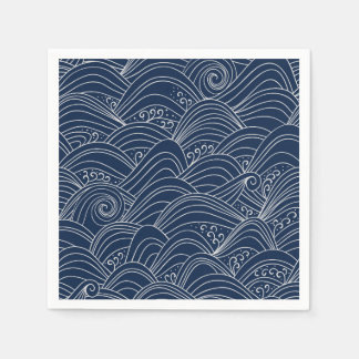 Japanese wave pattern motif dark blue white napkins