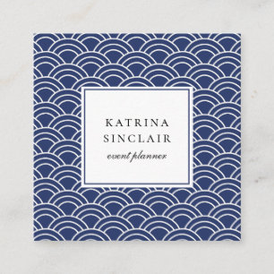 Japanese Wave Pattern Navy Blue Square Business Card