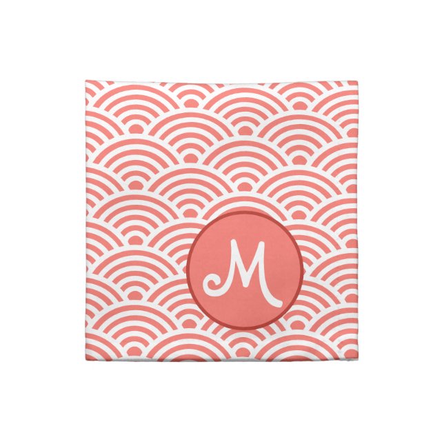 Japanese Wave Pattern with Monogram Cloth Napkin (Quarter Fold)