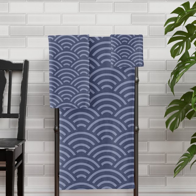 Japanese wave print pattern Blue Bath Towel Set (A modern take on the traditional Japanese Seigaiha wave print which will look fab in your bathroom)