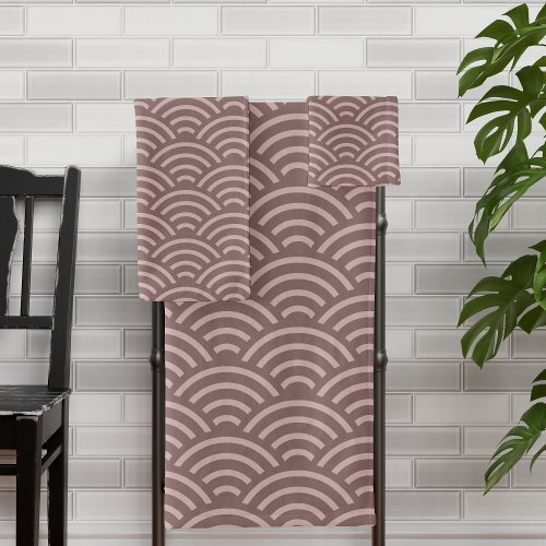 Japanese Wave Print Seigaiha Pattern Modern Pink Bath Towel Set