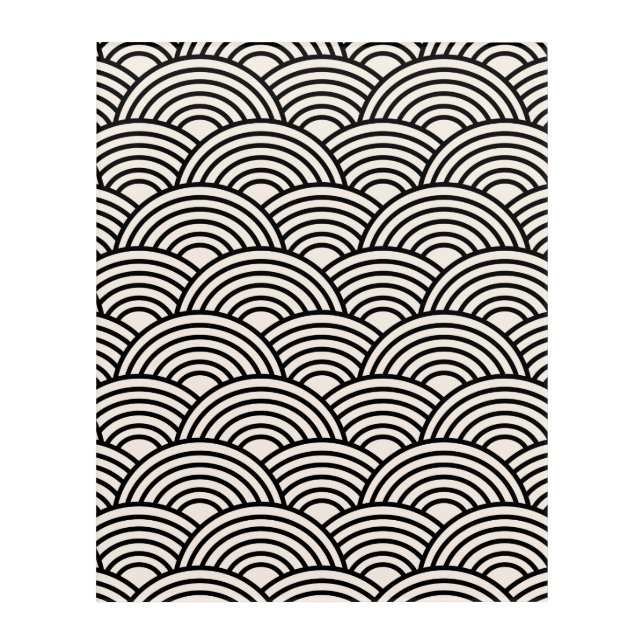 Japanese Wave Seigaiha Black And Cream White Acrylic Print (Front)