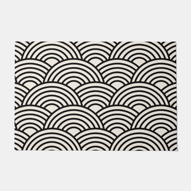 Japanese Wave Seigaiha Black And Cream White Doormat (Front)