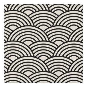 Japanese Wave Seigaiha Black And Cream White Faux Canvas Print