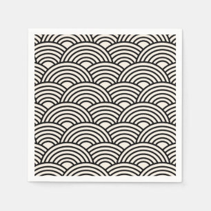 Japanese Wave Seigaiha Black And Cream White Napkins