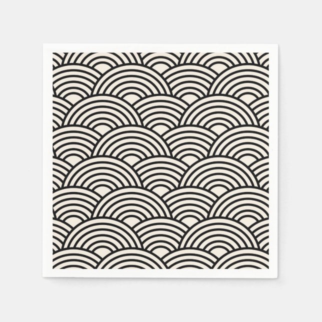 Japanese Wave Seigaiha Black And Cream White Napkins (Front)
