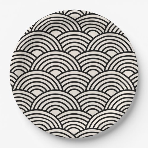 Japanese Wave Seigaiha Black And Cream White Paper Plates