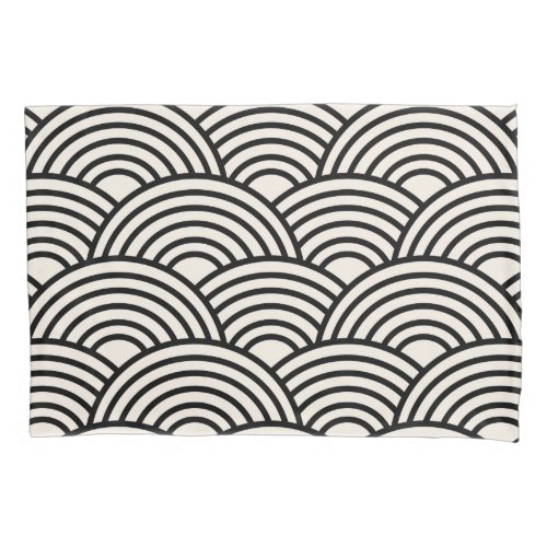 Japanese Wave Seigaiha Black And Cream White Pillow Case