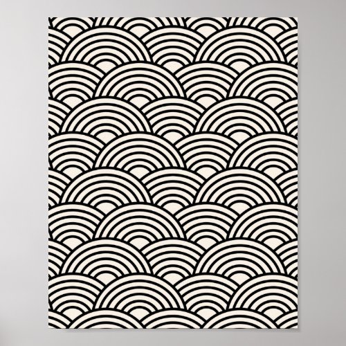 Japanese Wave Seigaiha Black And Cream White Poster