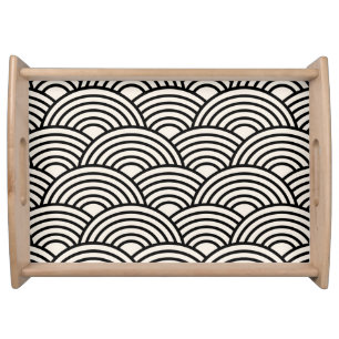 Japanese Wave Seigaiha Black And Cream White Serving Tray