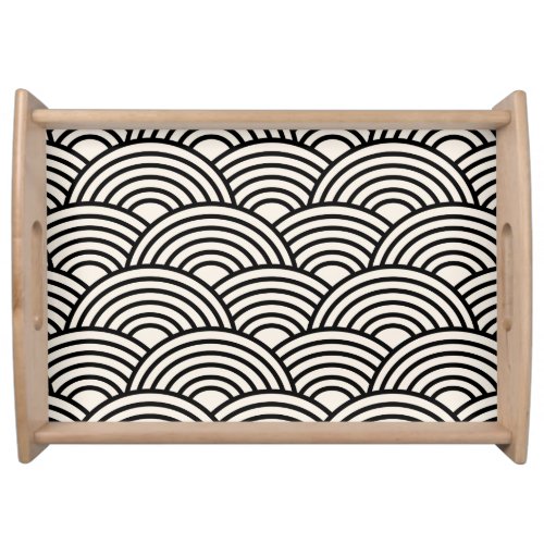 Japanese Wave Seigaiha Black And Cream White Serving Tray