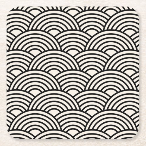 Japanese Wave Seigaiha Black And Cream White Square Paper Coaster