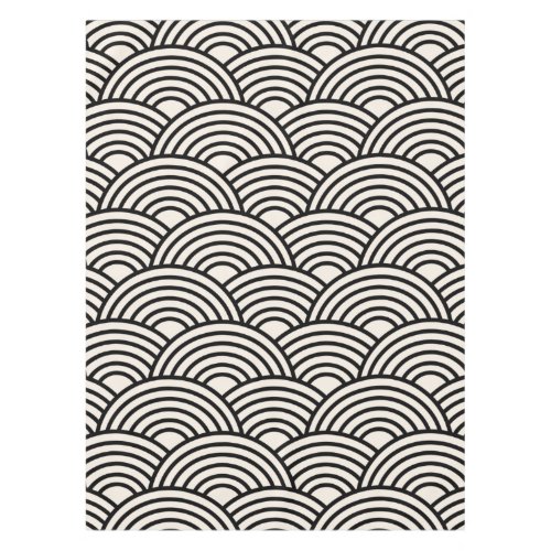 Japanese Wave Seigaiha Black And Cream White Tablecloth