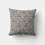 Japanese Wave Seigaiha Black And Cream White Throw Pillow at Zazzle