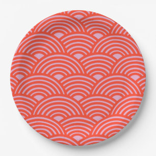 Japanese Wave Seigaiha Pattern Pink Red Paper Plates