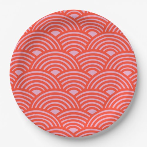Japanese Wave Seigaiha Pattern Pink Red Paper Plates