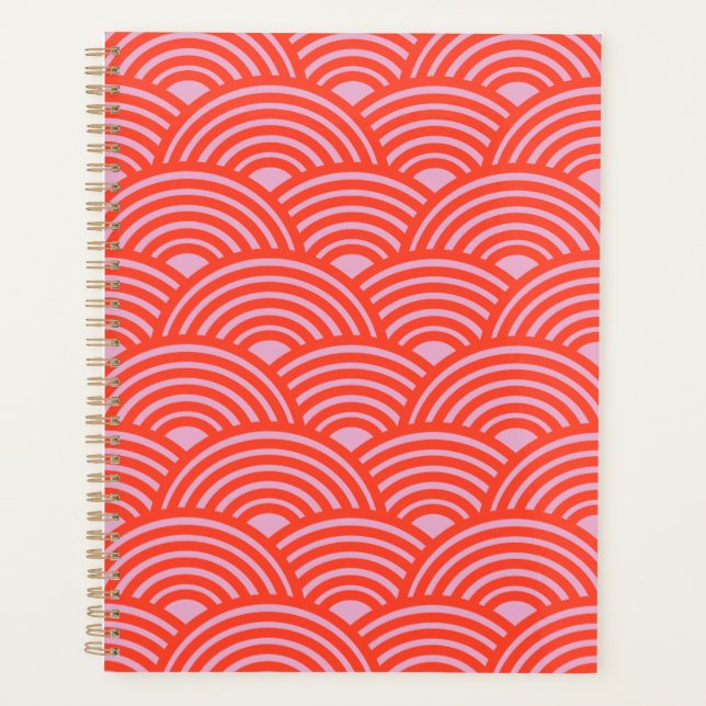 Japanese Wave Seigaiha Pattern Pink Red Planner (Front)