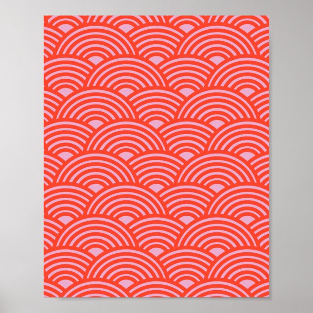 Japanese Wave Seigaiha Pattern Pink Red Poster (Front)