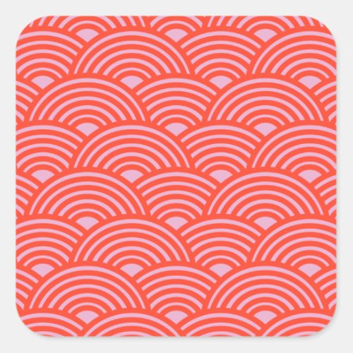 Japanese Wave Seigaiha Pattern Pink Red Square Sticker