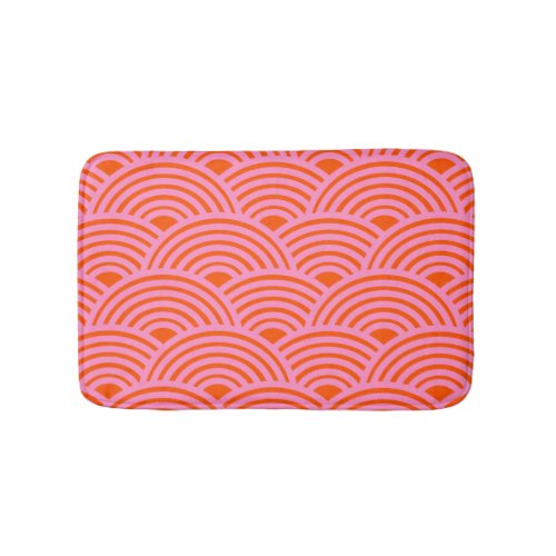 Japanese Wave Seigaiha Pattern Preppy Orange Pink Bath Mat