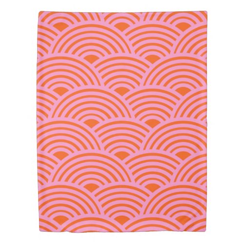 Japanese Wave Seigaiha Pattern Preppy Orange Pink  Duvet Cover