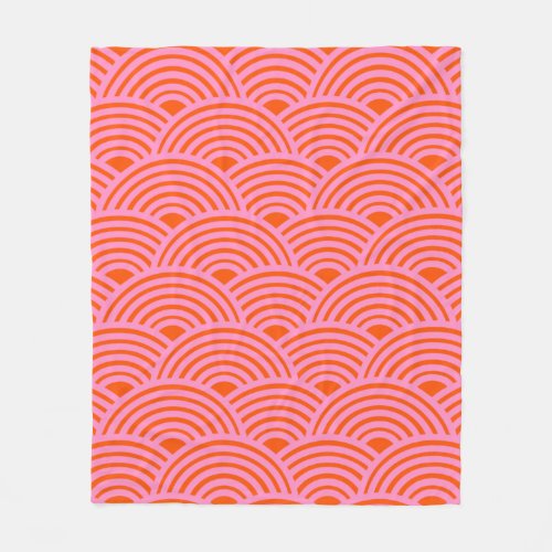 Japanese Wave Seigaiha Pattern Preppy Orange Pink Fleece Blanket