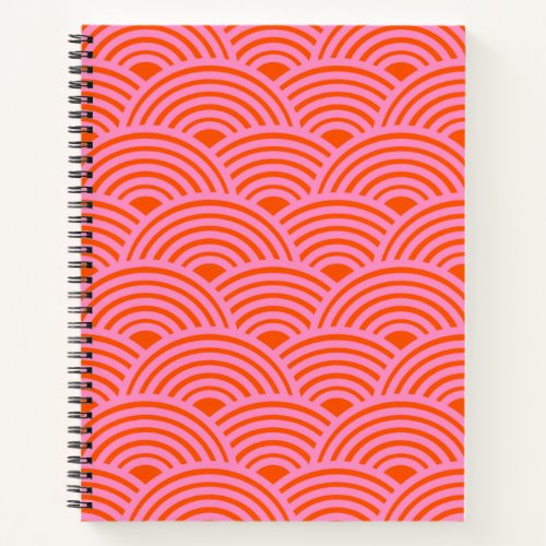 Japanese Wave Seigaiha Pattern Preppy Orange Pink Notebook
