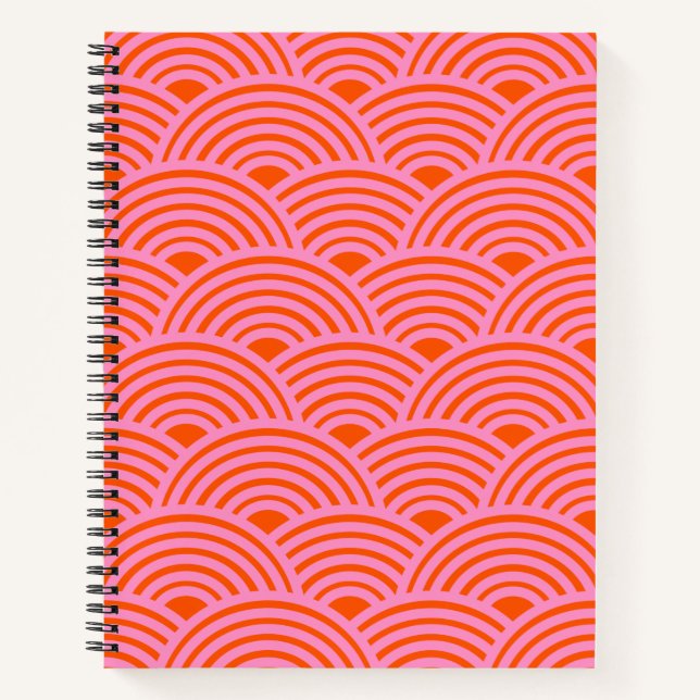 Japanese Wave Seigaiha Pattern Preppy Orange Pink Notebook (Front)