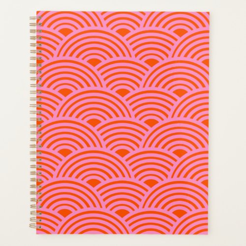 Japanese Wave Seigaiha Pattern Preppy Orange Pink  Planner