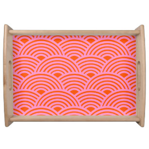 Japanese Wave Seigaiha Pattern Preppy Orange Pink Serving Tray