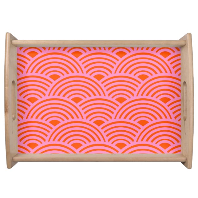 Japanese Wave Seigaiha Pattern Preppy Orange Pink Serving Tray (Front)