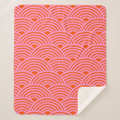 Japanese Wave Seigaiha Pattern Preppy Orange Pink Sherpa Blanket
