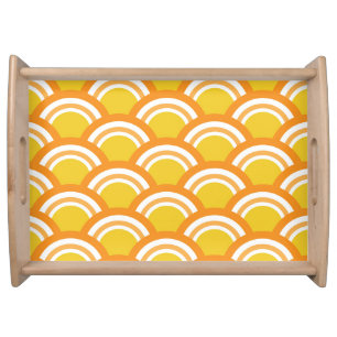 Japanese Wave Seigaiha  Pattern Yellow Orange  Serving Tray