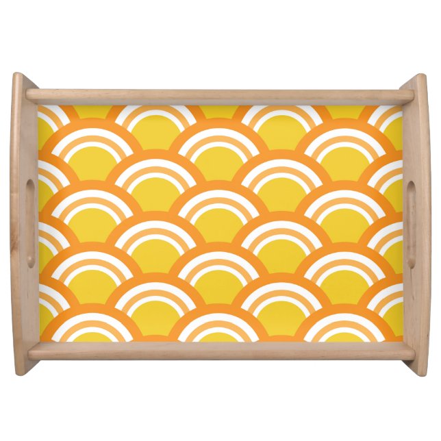 Japanese Wave Seigaiha  Pattern Yellow Orange  Serving Tray (Front)