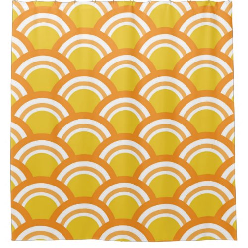 Japanese Wave Seigaiha  Pattern Yellow Orange  Shower Curtain