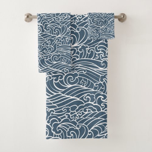 Japanese Wave Style Pattern Bath Towel Set