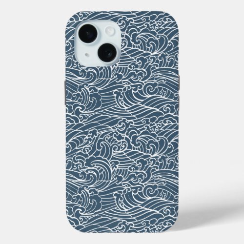 Japanese Wave Style Pattern iPhone 15 Case